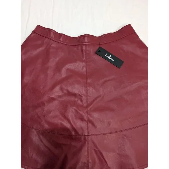 Lulus red pleather flare mini skirt women's sz large new with tags 30" waist B3 - Picture 2 of 9